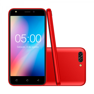 Smartphone Red Mobile Quick 5.0 S50, Tela 5", Câmera 8MP + 5MP Frontal, Memória 8GB + Expansível até 64GB + Duas Capas Vermelho e Cinza