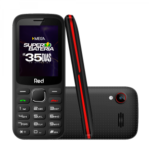 Celular Red Mobile Mega M010F, Tela 2.4", Câmera, FM Wireless, Vibracall, Memória expansível até 32GB - Preto/Vermelho